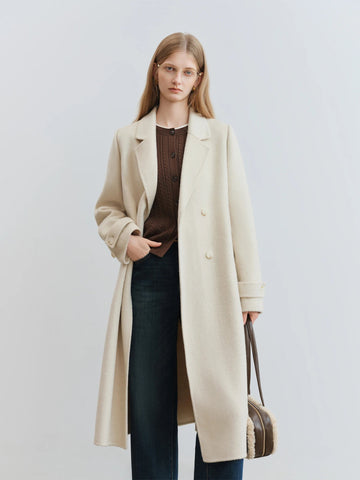 Petite Straight Shoulder White Camel Wool Coat Women - American Thistle Petite Straight Shoulder White Camel Wool Coat Women