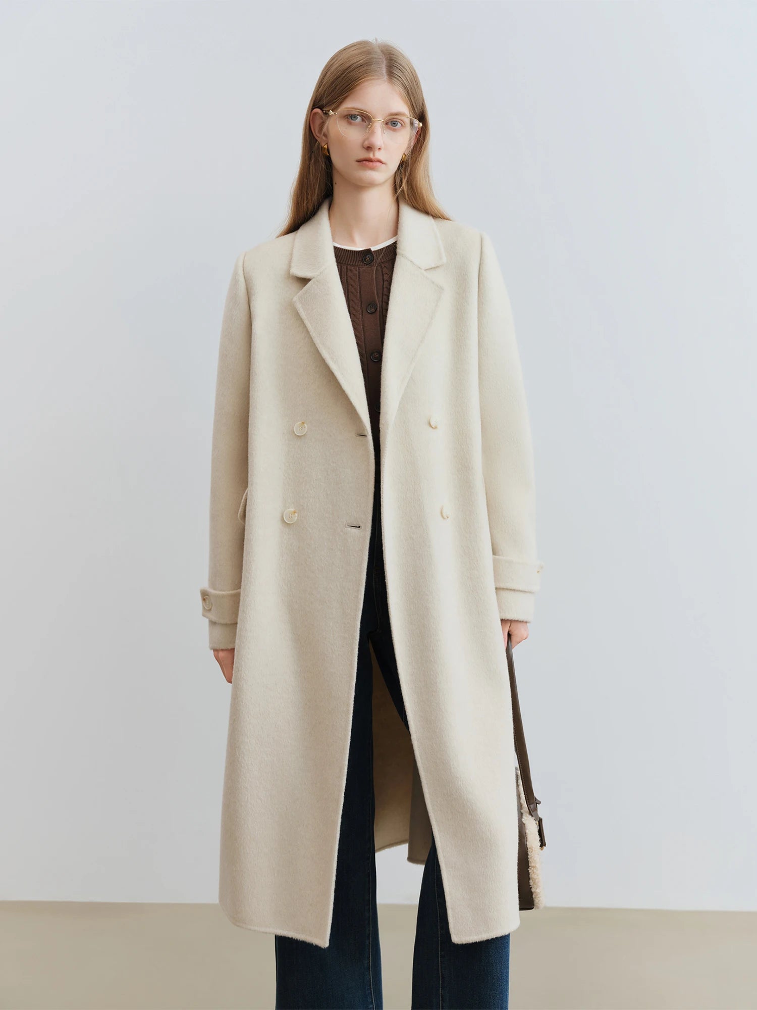 Petite Straight Shoulder White Camel Wool Coat Women - American Thistle Petite Straight Shoulder White Camel Wool Coat Women