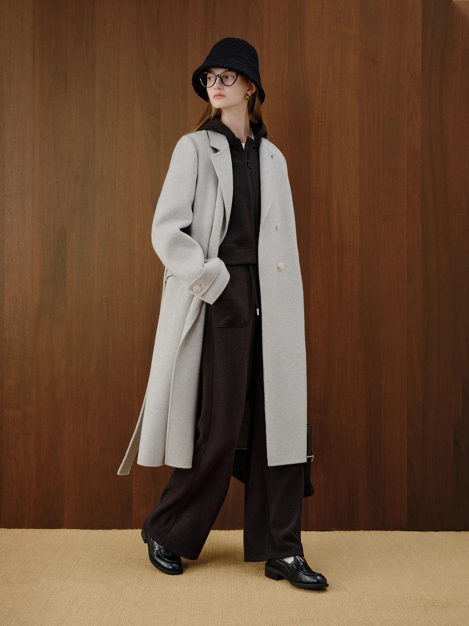 Petite Straight Shoulder White Camel Wool Coat Women - American Thistle Petite Straight Shoulder White Camel Wool Coat Women