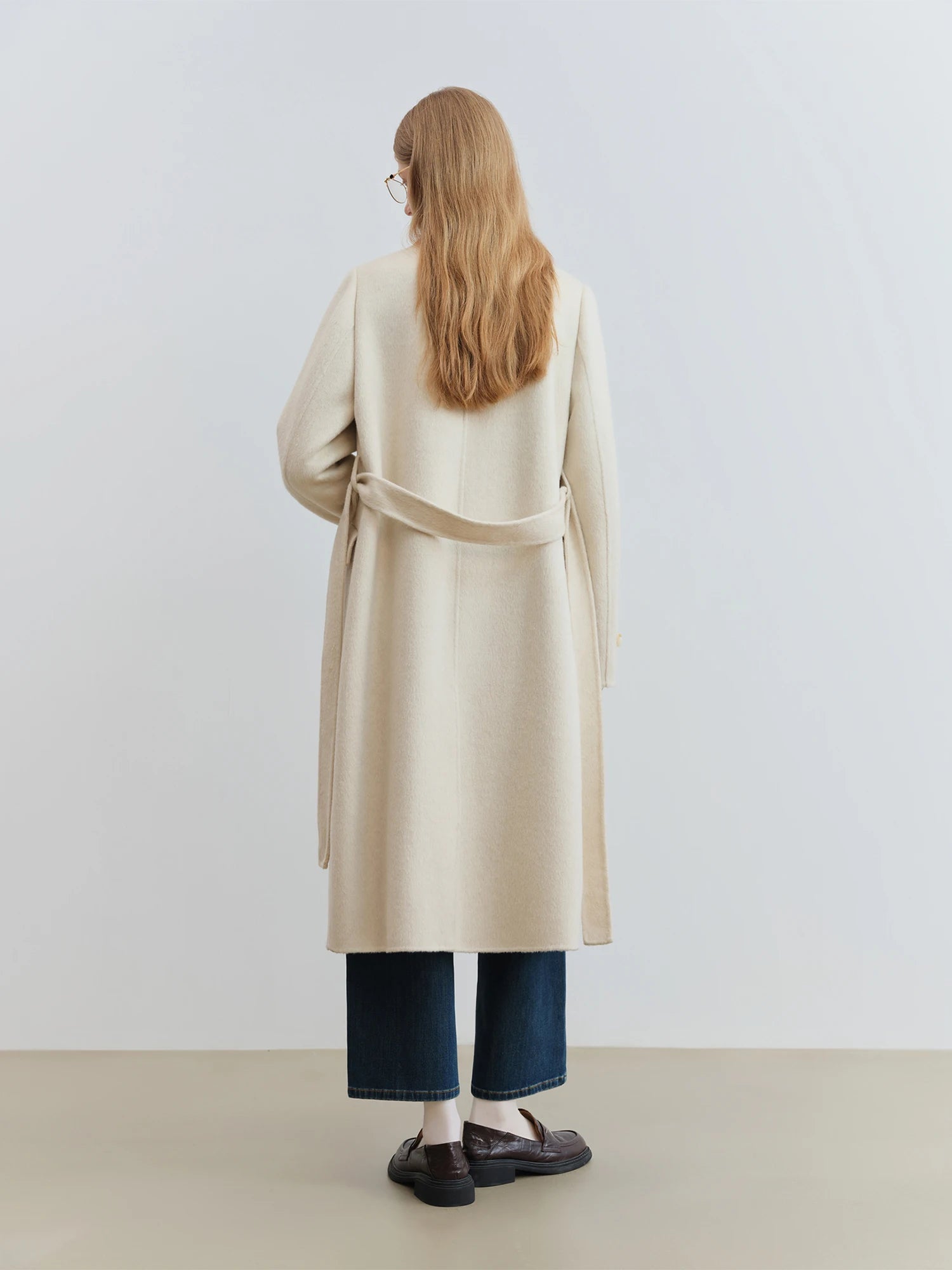 Petite Straight Shoulder White Camel Wool Coat Women - American Thistle Petite Straight Shoulder White Camel Wool Coat Women