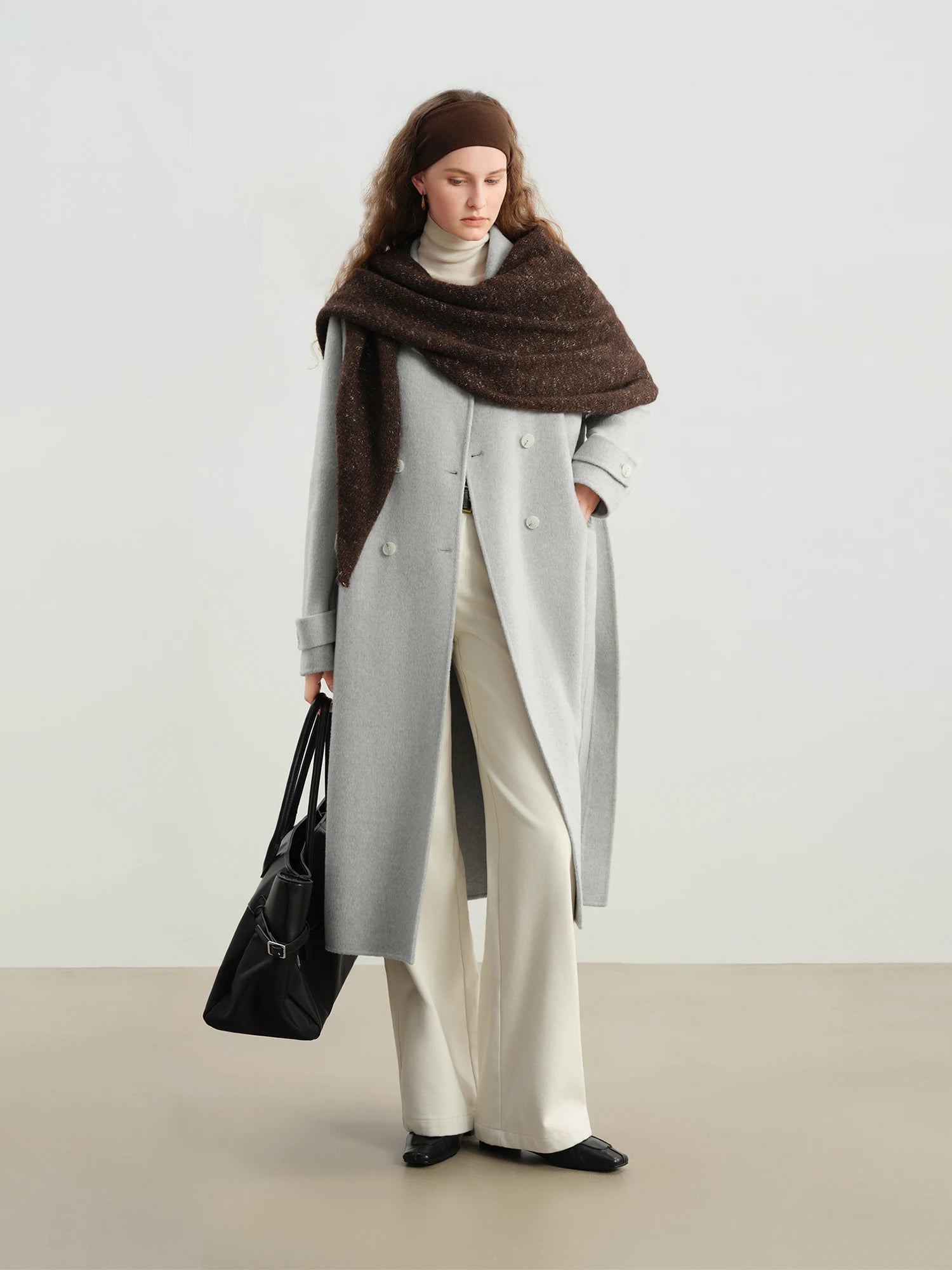 Petite Straight Shoulder White Camel Wool Coat Women - American Thistle Petite Straight Shoulder White Camel Wool Coat Women