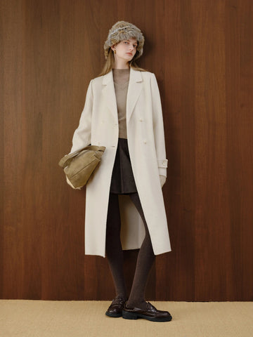 Petite Straight Shoulder White Camel Wool Coat Women - American Thistle Petite Straight Shoulder White Camel Wool Coat Women