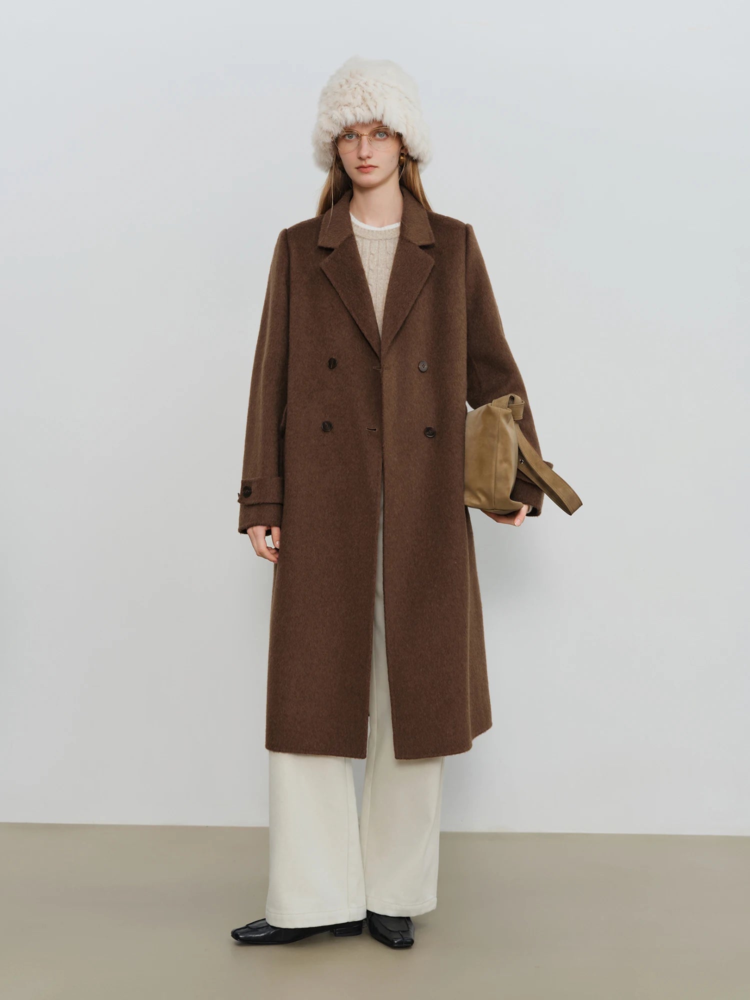 Petite Straight Shoulder White Camel Wool Coat Women - American Thistle Petite Straight Shoulder White Camel Wool Coat Women