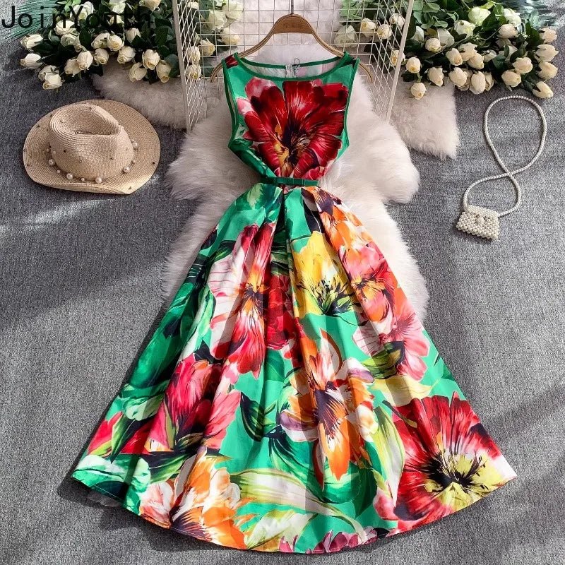 Pink Floral Print Dresses for Women O - neck Chic Maxi Dress - American Thistle Pink Floral Print Dresses for Women O - neck Chic Maxi Dress