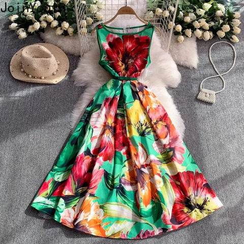 Pink Floral Print Dresses for Women O - neck Chic Maxi Dress - American Thistle Pink Floral Print Dresses for Women O - neck Chic Maxi Dress