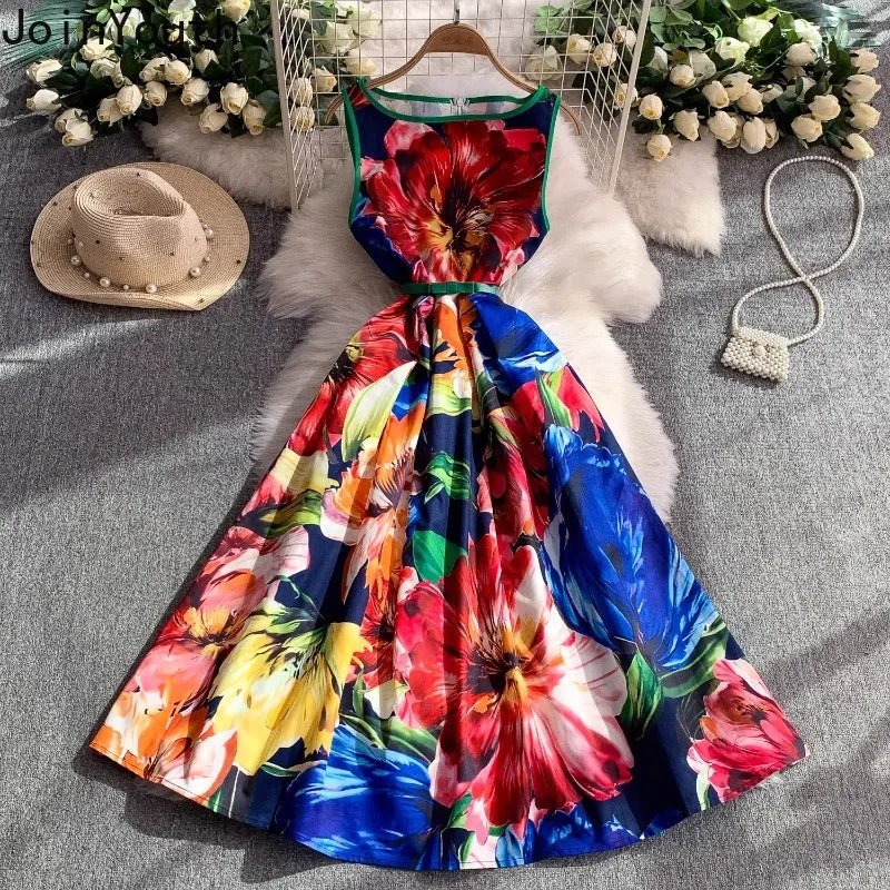 Pink Floral Print Dresses for Women O - neck Chic Maxi Dress - American Thistle Pink Floral Print Dresses for Women O - neck Chic Maxi Dress