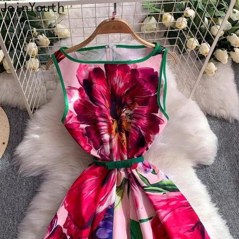 Pink Floral Print Dresses for Women O - neck Chic Maxi Dress - American Thistle Pink Floral Print Dresses for Women O - neck Chic Maxi Dress