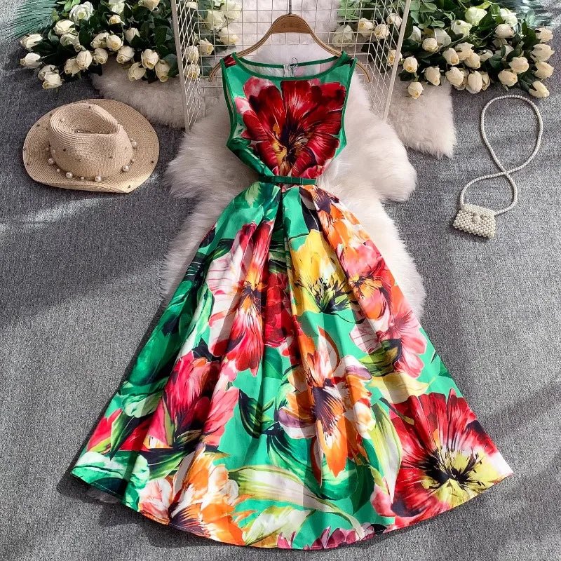 Pink Floral Print Dresses for Women O - neck Chic Maxi Dress - American Thistle Pink Floral Print Dresses for Women O - neck Chic Maxi Dress