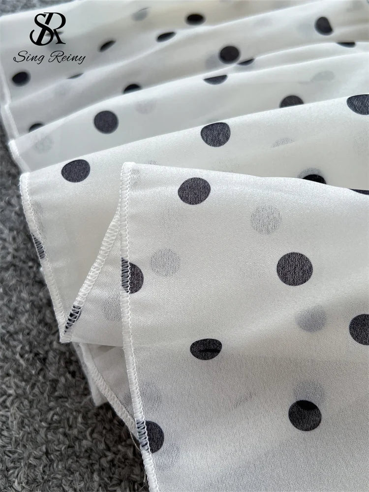 Polka Dot Cake Long Dress Ladies Halter Ribbon Backless Zipper Design Style Print Mesh Maxi Dress - American Thistle Polka Dot Cake Long Dress Ladies Halter Ribbon Backless Zipper Design Style Print Mesh Maxi Dress