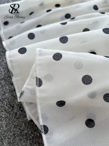 Polka Dot Cake Long Dress Ladies Halter Ribbon Backless Zipper Design Style Print Mesh Maxi Dress - American Thistle Polka Dot Cake Long Dress Ladies Halter Ribbon Backless Zipper Design Style Print Mesh Maxi Dress