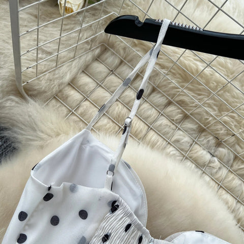 Polka Dot Cake Long Dress Ladies Halter Ribbon Backless Zipper Design Style Print Mesh Maxi Dress - American Thistle Polka Dot Cake Long Dress Ladies Halter Ribbon Backless Zipper Design Style Print Mesh Maxi Dress