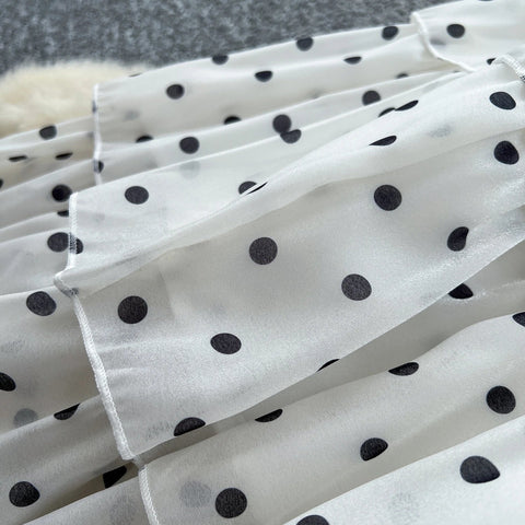 Polka Dot Cake Long Dress Ladies Halter Ribbon Backless Zipper Design Style Print Mesh Maxi Dress - American Thistle Polka Dot Cake Long Dress Ladies Halter Ribbon Backless Zipper Design Style Print Mesh Maxi Dress