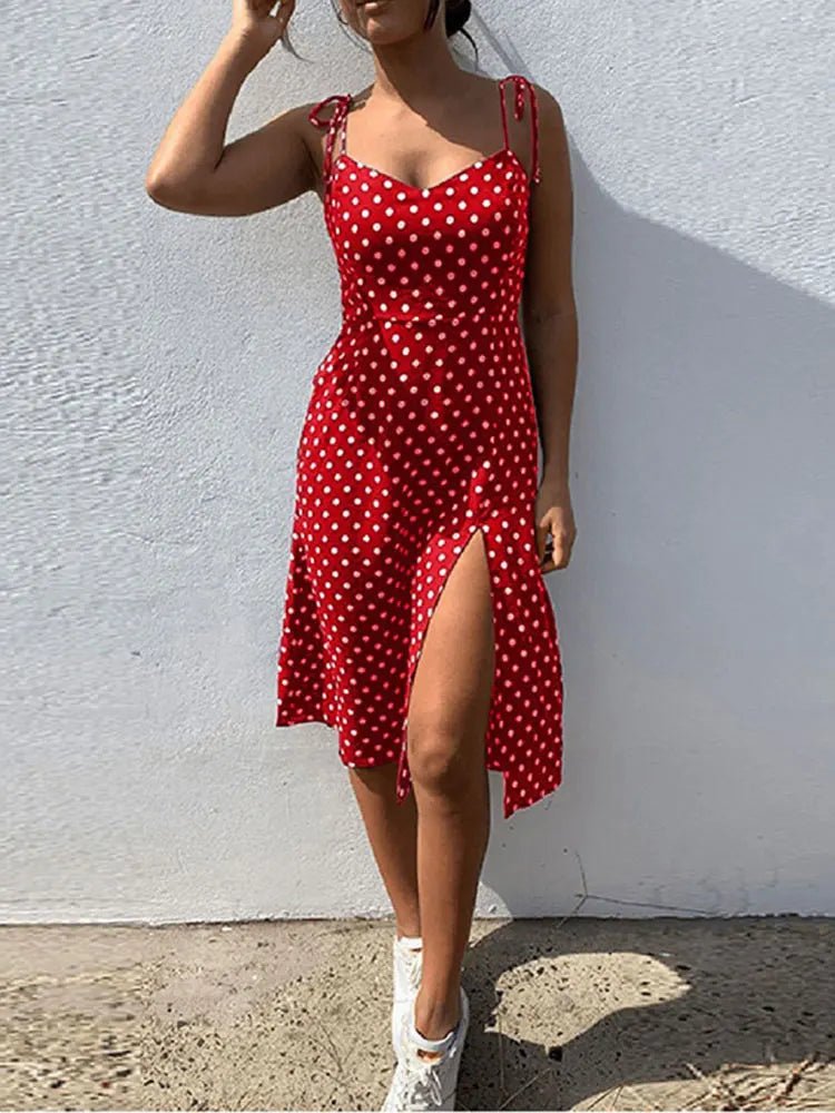 Polka Dot Sundress with Leg Slit - American Thistle Polka Dot Sundress with Leg Slit