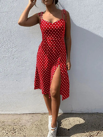 Polka Dot Sundress with Leg Slit - American Thistle Polka Dot Sundress with Leg Slit