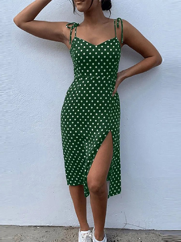 Polka Dot Sundress with Leg Slit - American Thistle Polka Dot Sundress with Leg Slit