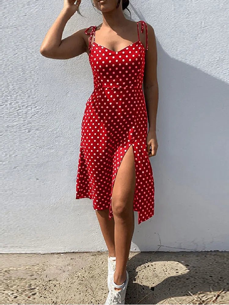 Polka Dot Sundress with Leg Slit - American Thistle Polka Dot Sundress with Leg Slit