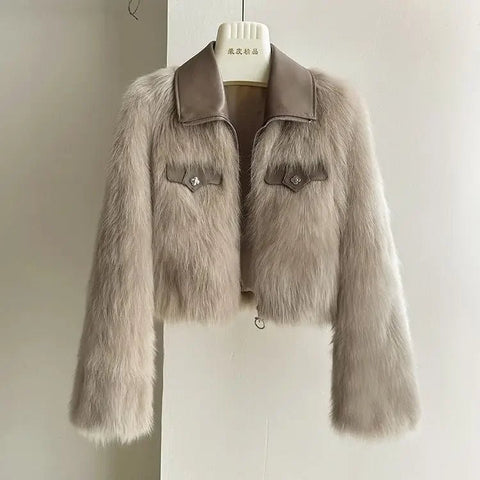 Polo Collar Fur Coat Women Clothing Winter Coat Faux Fox Fur Plush Jackets - American Thistle Polo Collar Fur Coat Women Clothing Winter Coat Faux Fox Fur Plush Jackets