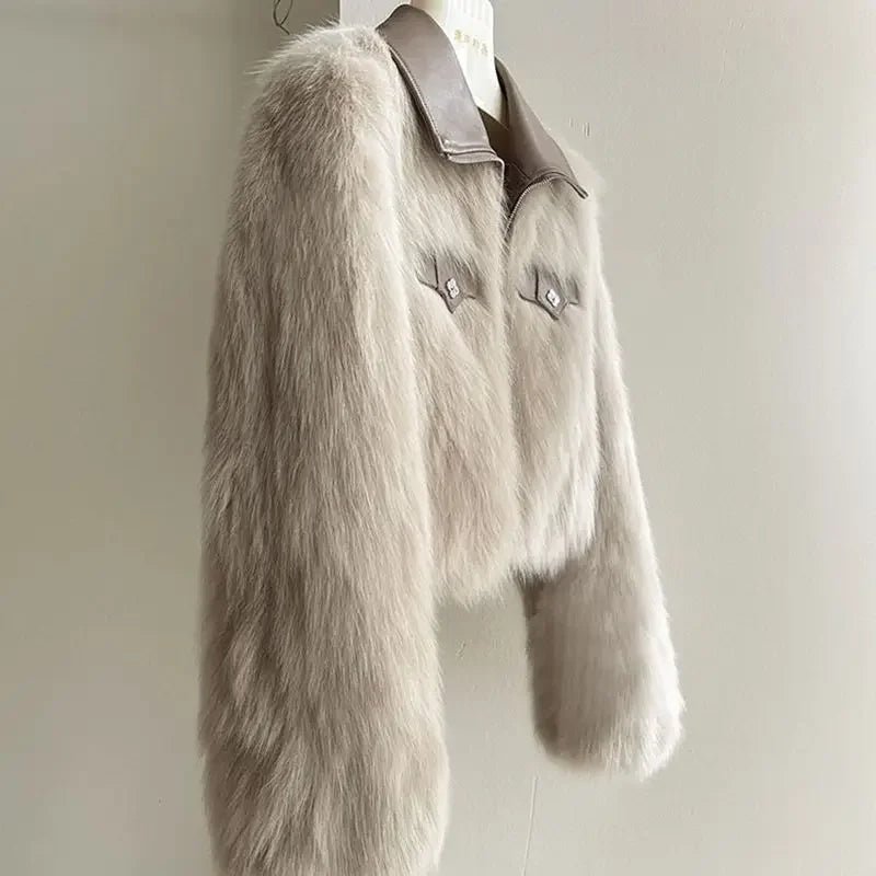 Polo Collar Fur Coat Women Clothing Winter Coat Faux Fox Fur Plush Jackets - American Thistle Polo Collar Fur Coat Women Clothing Winter Coat Faux Fox Fur Plush Jackets