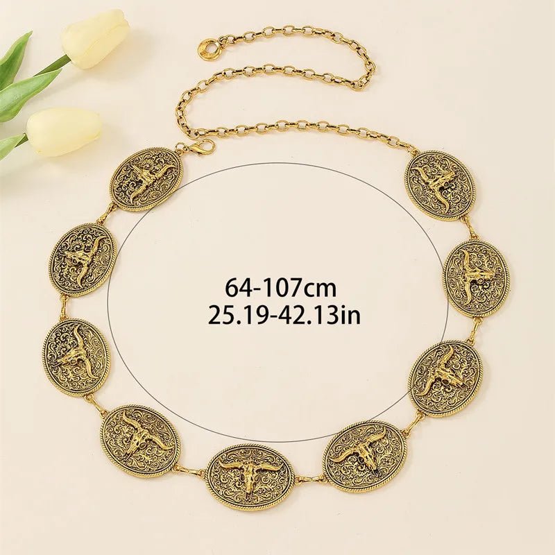 Punk Hip Hop Style All - match Cow Head Waist Chain Vintage Metal Womans Belt For Dress Vintage High Belt for Women - American ThistlePunk Hip Hop Style All - match Cow Head Waist Chain Vintage Metal Womans Belt For Dress Vintage High Belt for Women