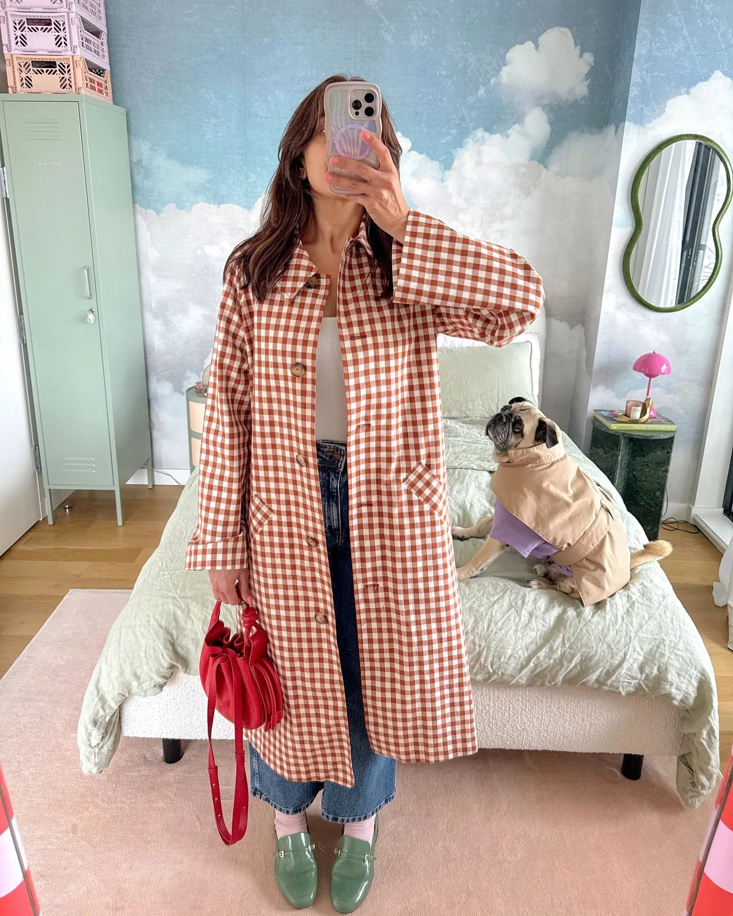 Red Plaid Long Trench Coat Women Casual Lapel Single Breasted Full Sleeve - American Thistle Red Plaid Long Trench Coat Women Casual Lapel Single Breasted Full Sleeve