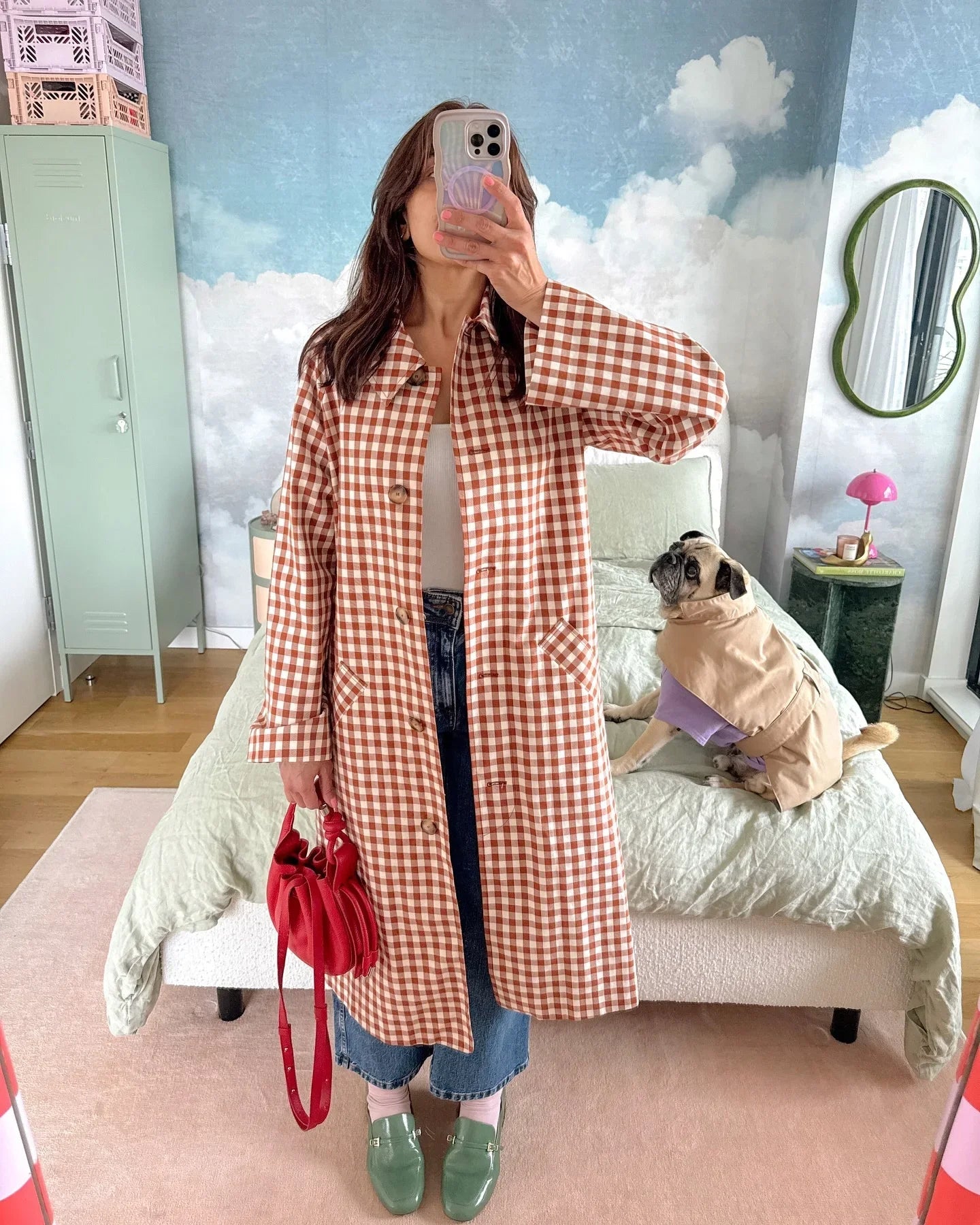 Red Plaid Long Trench Coat Women Casual Lapel Single Breasted Full Sleeve - American Thistle Red Plaid Long Trench Coat Women Casual Lapel Single Breasted Full Sleeve