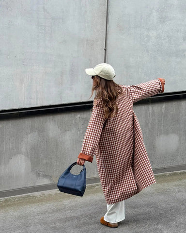 Red Plaid Long Trench Coat Women Casual Lapel Single Breasted Full Sleeve - American Thistle Red Plaid Long Trench Coat Women Casual Lapel Single Breasted Full Sleeve