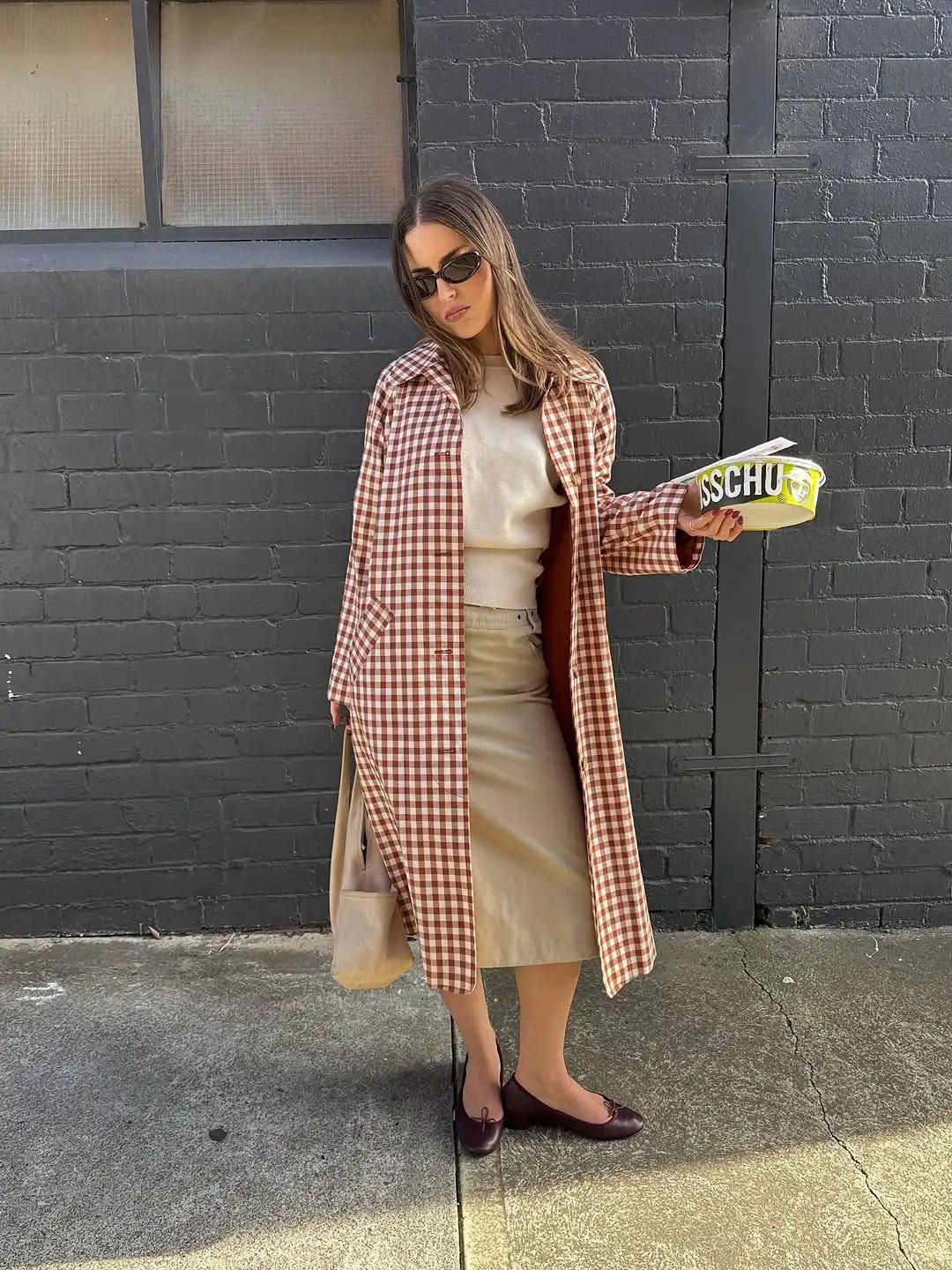 Red Plaid Long Trench Coat Women Casual Lapel Single Breasted Full Sleeve - American Thistle Red Plaid Long Trench Coat Women Casual Lapel Single Breasted Full Sleeve
