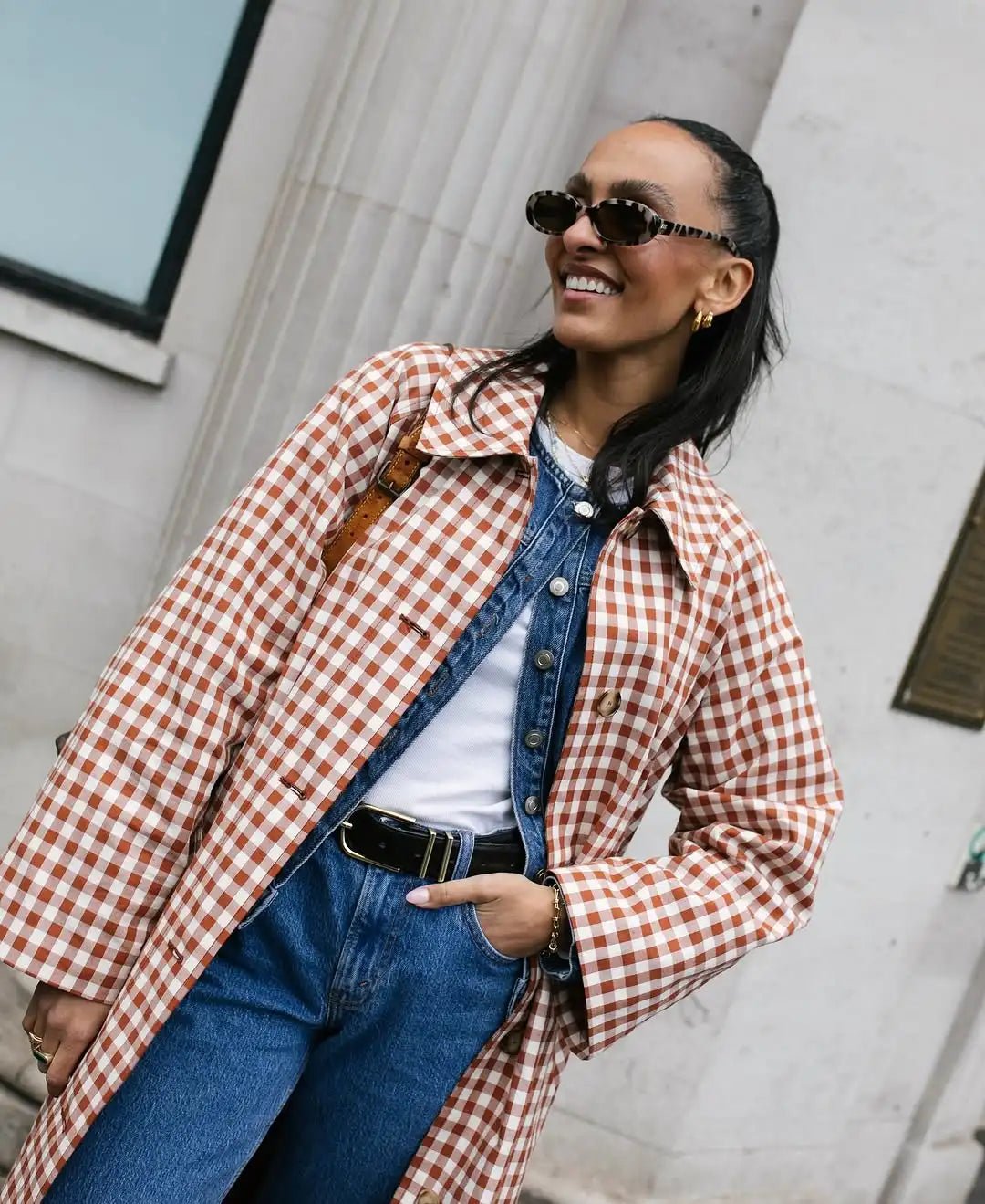 Red Plaid Long Trench Coat Women Casual Lapel Single Breasted Full Sleeve - American Thistle Red Plaid Long Trench Coat Women Casual Lapel Single Breasted Full Sleeve