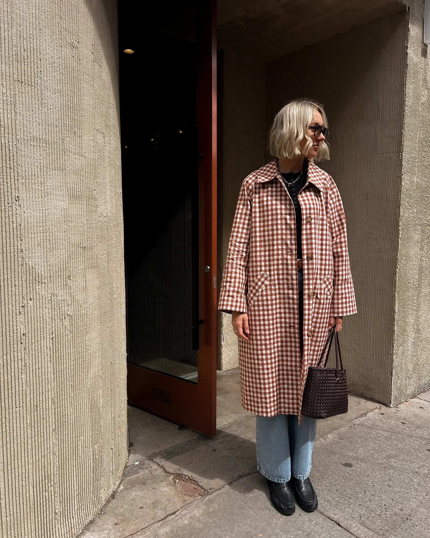 Red Plaid Long Trench Coat Women Casual Lapel Single Breasted Full Sleeve - American Thistle Red Plaid Long Trench Coat Women Casual Lapel Single Breasted Full Sleeve