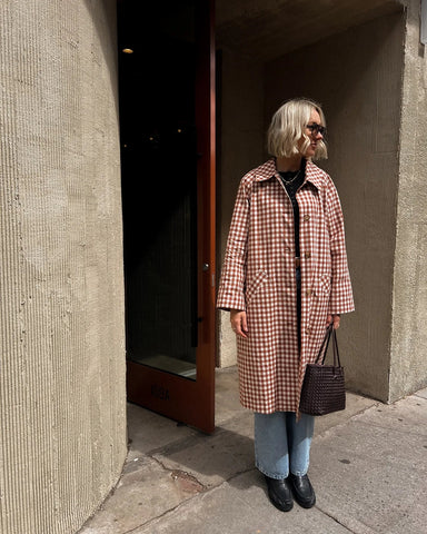 Red Plaid Long Trench Coat Women Casual Lapel Single Breasted Full Sleeve - American Thistle Red Plaid Long Trench Coat Women Casual Lapel Single Breasted Full Sleeve