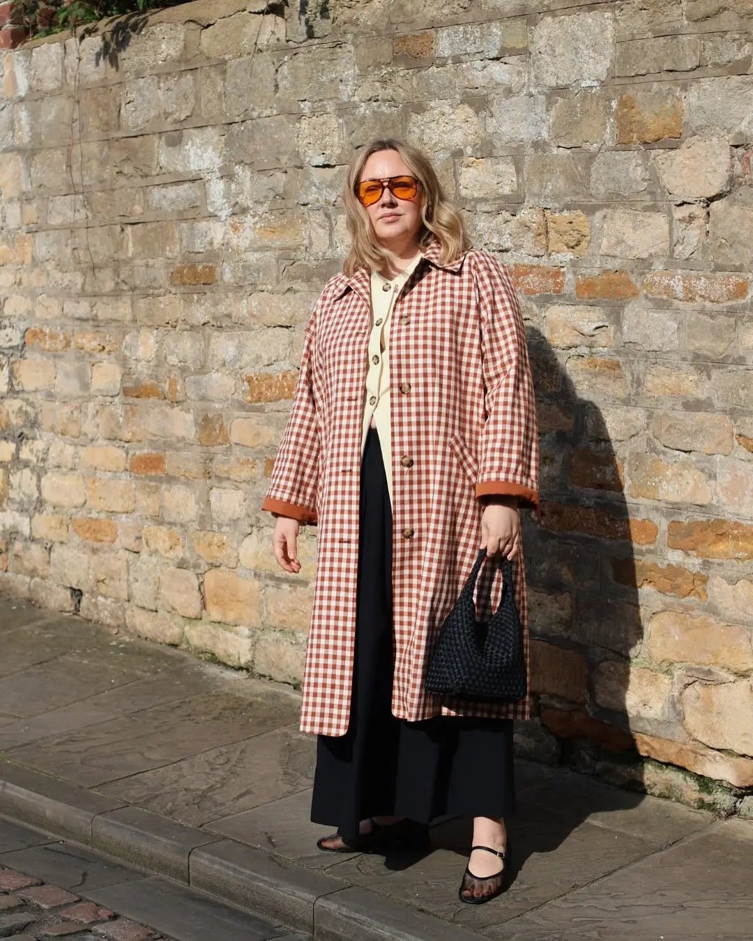 Red Plaid Long Trench Coat Women Casual Lapel Single Breasted Full Sleeve - American Thistle Red Plaid Long Trench Coat Women Casual Lapel Single Breasted Full Sleeve