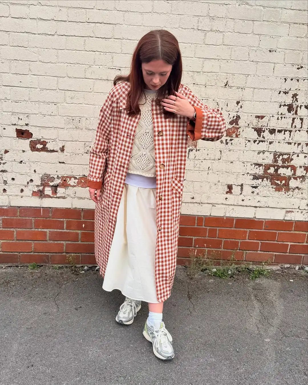 Red Plaid Long Trench Coat Women Casual Lapel Single Breasted Full Sleeve - American Thistle Red Plaid Long Trench Coat Women Casual Lapel Single Breasted Full Sleeve