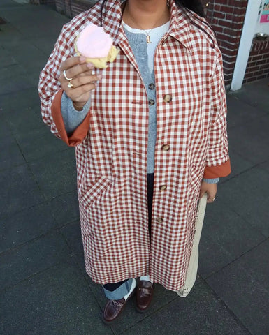 Red Plaid Long Trench Coat Women Casual Lapel Single Breasted Full Sleeve - American Thistle Red Plaid Long Trench Coat Women Casual Lapel Single Breasted Full Sleeve