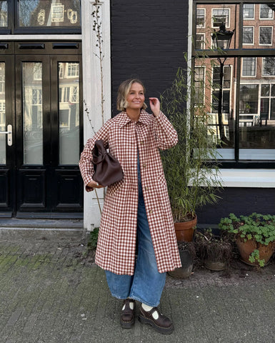 Red Plaid Long Trench Coat Women Casual Lapel Single Breasted Full Sleeve - American Thistle Red Plaid Long Trench Coat Women Casual Lapel Single Breasted Full Sleeve