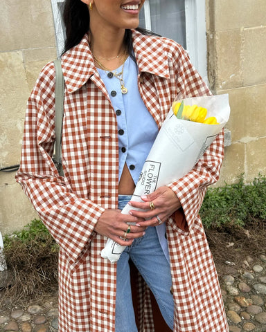 Red Plaid Long Trench Coat Women Casual Lapel Single Breasted Full Sleeve - American Thistle Red Plaid Long Trench Coat Women Casual Lapel Single Breasted Full Sleeve