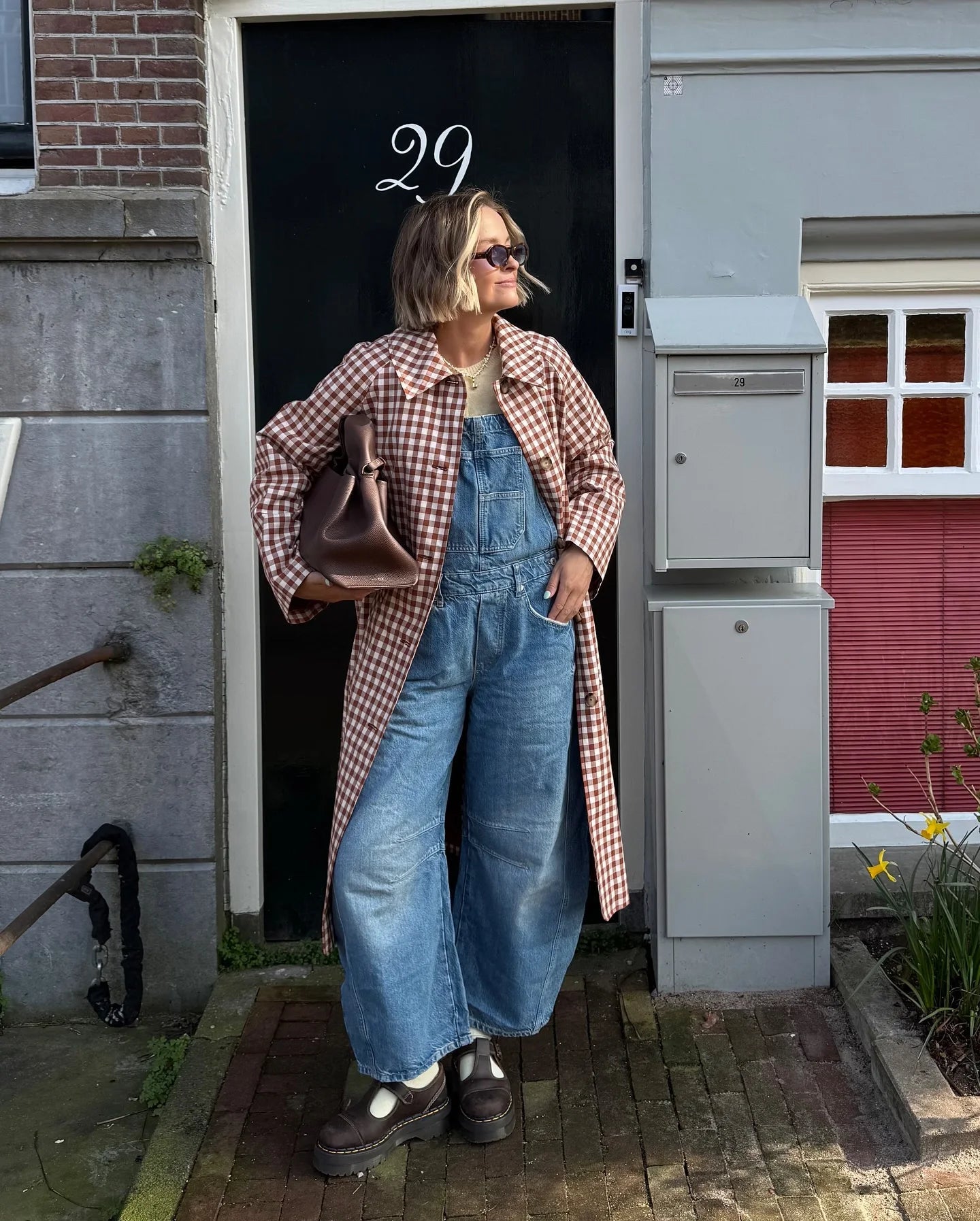 Red Plaid Long Trench Coat Women Casual Lapel Single Breasted Full Sleeve - American Thistle Red Plaid Long Trench Coat Women Casual Lapel Single Breasted Full Sleeve