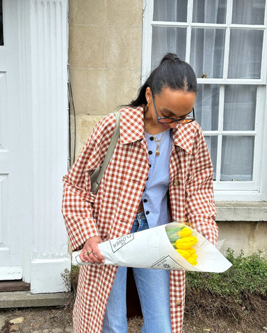 Red Plaid Long Trench Coat Women Casual Lapel Single Breasted Full Sleeve - American Thistle Red Plaid Long Trench Coat Women Casual Lapel Single Breasted Full Sleeve