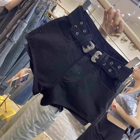 Retro Brown Shorts with A Cut Waistband High Waist - American ThistleRetro Brown Shorts with A Cut Waistband High Waist