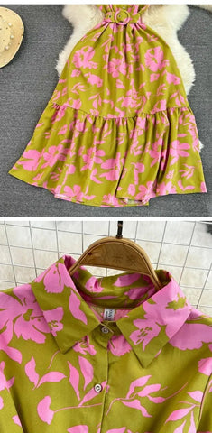 Retro Collar Slimming A - Line Print Midi Summer Vintage Dress - American Thistle Retro Collar Slimming A - Line Print Midi Summer Vintage Dress