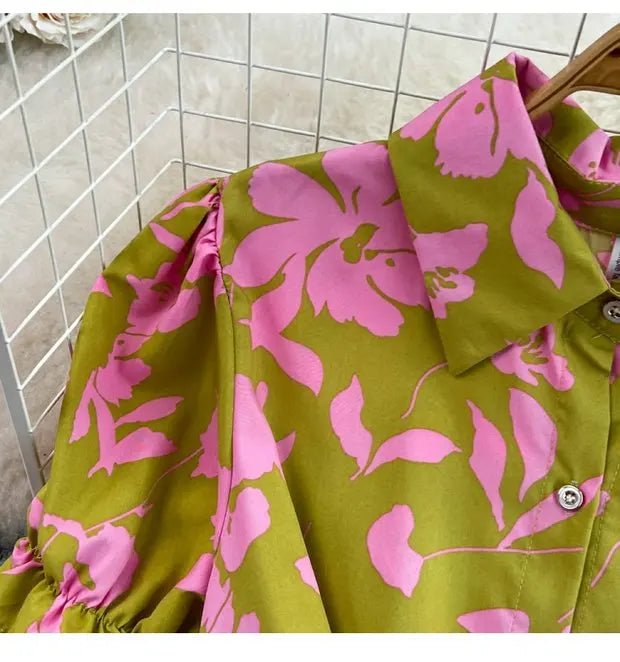 Retro Collar Slimming A - Line Print Midi Summer Vintage Dress - American Thistle Retro Collar Slimming A - Line Print Midi Summer Vintage Dress