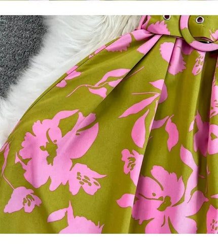 Retro Collar Slimming A - Line Print Midi Summer Vintage Dress - American Thistle Retro Collar Slimming A - Line Print Midi Summer Vintage Dress