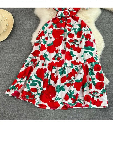 Retro Collar Slimming A - Line Print Midi Summer Vintage Dress - American Thistle Retro Collar Slimming A - Line Print Midi Summer Vintage Dress