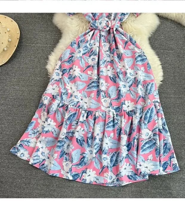 Retro Collar Slimming A - Line Print Midi Summer Vintage Dress - American Thistle Retro Collar Slimming A - Line Print Midi Summer Vintage Dress