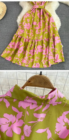 Retro Collar Slimming A - Line Print Midi Summer Vintage Dress - American Thistle Retro Collar Slimming A - Line Print Midi Summer Vintage Dress