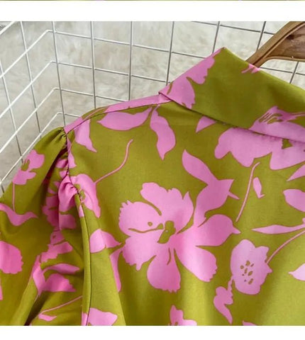 Retro Collar Slimming A - Line Print Midi Summer Vintage Dress - American Thistle Retro Collar Slimming A - Line Print Midi Summer Vintage Dress