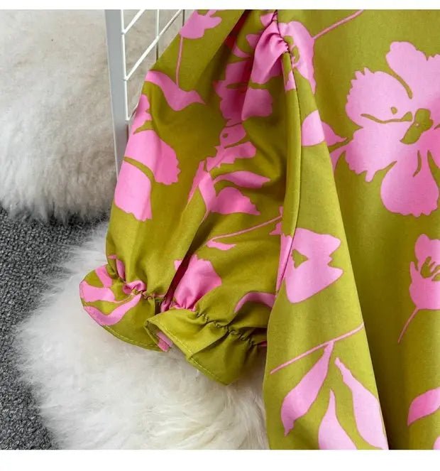 Retro Collar Slimming A - Line Print Midi Summer Vintage Dress - American Thistle Retro Collar Slimming A - Line Print Midi Summer Vintage Dress