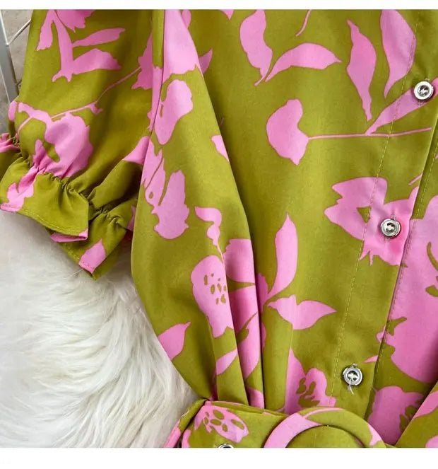 Retro Collar Slimming A - Line Print Midi Summer Vintage Dress - American Thistle Retro Collar Slimming A - Line Print Midi Summer Vintage Dress