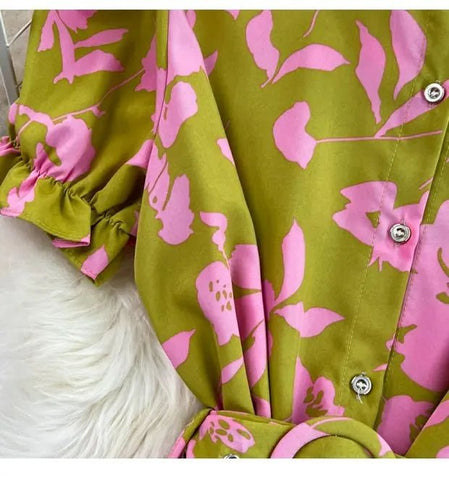 Retro Collar Slimming A - Line Print Midi Summer Vintage Dress - American Thistle Retro Collar Slimming A - Line Print Midi Summer Vintage Dress