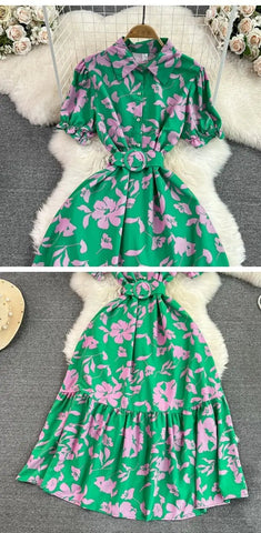 Retro Collar Slimming A - Line Print Midi Summer Vintage Dress - American Thistle Retro Collar Slimming A - Line Print Midi Summer Vintage Dress