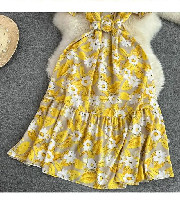 Retro Collar Slimming A - Line Print Midi Summer Vintage Dress - American Thistle Retro Collar Slimming A - Line Print Midi Summer Vintage Dress